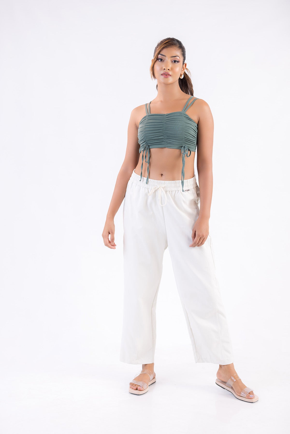 Sage Ruche Crop Top