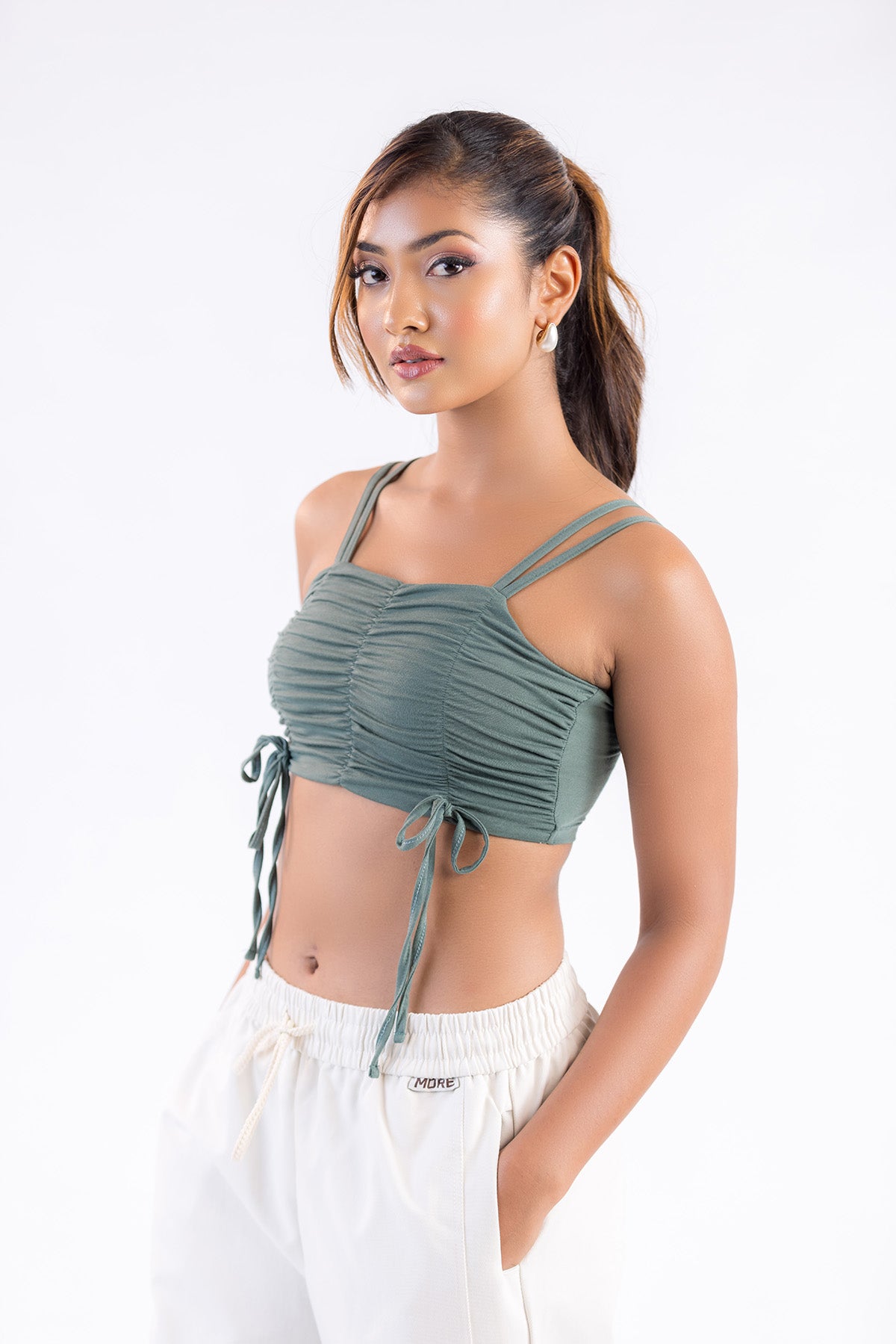 Sage Ruche Crop Top